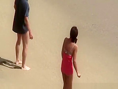 Thin woman fucked by her man in the beach