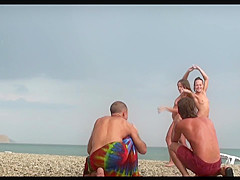 Voyeur on public beach. Girls posing
