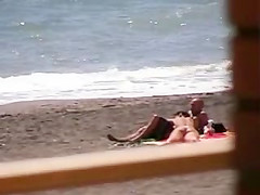 Amateur couple Bj and hj on beach