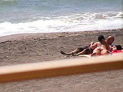 Amateur couple Bj and hj on beach