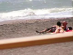 Amateur couple Bj and hj on beach