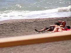 Amateur couple Bj and hj on beach