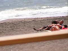 Amateur couple Bj and hj on beach