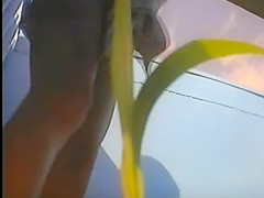 girl changing in beach cabin