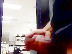 Jerkin off to two women doing laundry  one watches cum