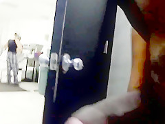 Jerkin off to two women doing laundry  one watches cum