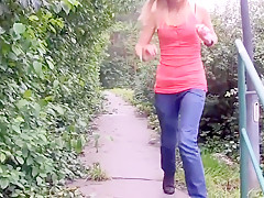 Blonde piss in outdoors