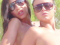 Hot bikini babes getting naked together