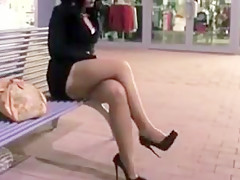 Black malene in ff stockings  kigh heels walk