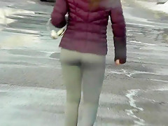 Spandex college buns trigger public ejaculation