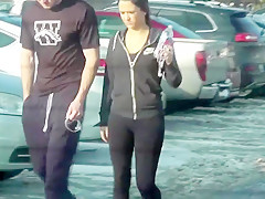 Spandex college buns trigger public ejaculation