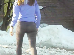 Spandex college buns trigger public ejaculation