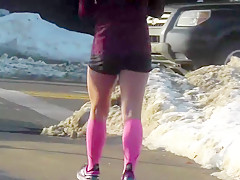 Spandex college buns trigger public ejaculation