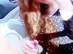 Hot redhead fucked on car