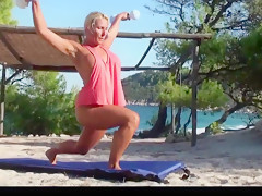 Blonde milf working out naked on the beach part 3