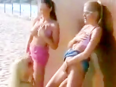 A wet college girl lesbian day at the beach