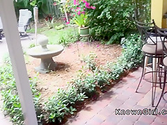 Amateur has morning sex at outdoor pool