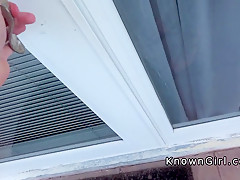 Amateur has morning sex at outdoor pool