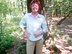 Lady stripping in nature