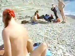 Nude beach - two couples male friend group sex