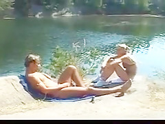 Blonde college girl takes anal and swallows in the forest