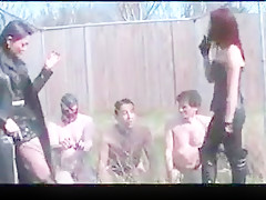 Mistresses use their slaves outdoors