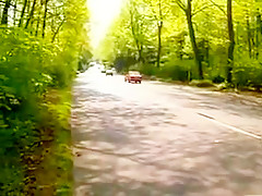 Short haired hitchhiker gets fucked outdoors