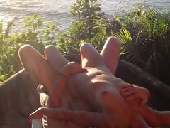 Fucking my small filipina wife on the beach in Mexico.