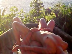 Fucking my small filipina wife on the beach in Mexico.