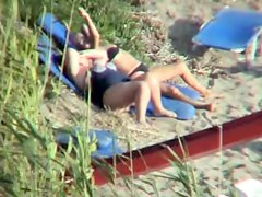 Beach voyeur man spying very fat mature in swimsuit