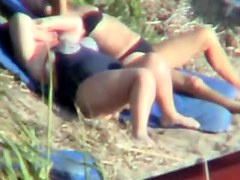 Beach voyeur man spying very fat mature in swimsuit