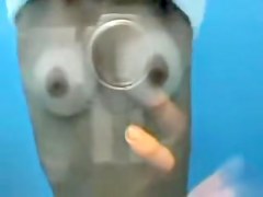 Dark nippled tits were voyeured in the beach cabin