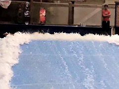 Sexy flowrider is demonstrating her downblouse in aqua park