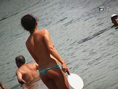 Nude beach video of hot bimbos playing in water