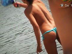 Nude beach video of hot bimbos playing in water