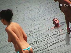 Nude beach video of hot bimbos playing in water