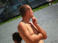 Nude beach video of hot bimbos playing in water