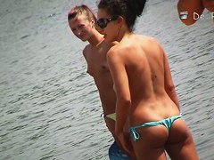 Nude beach video of hot bimbos playing in water