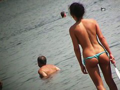 Nude beach video of hot bimbos playing in water