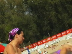 Blonde and brunette nudists got on voyeur hunter