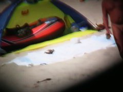 Hot naked babes exposing their pussy at the beach