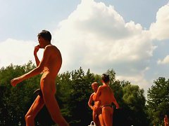 Naked bodies at private nudist beach