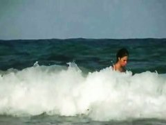 Nude 10 with wet shaking boobies and perfect ass in porno on the beach.