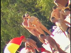 Nude spy cam on the beach with a black hair goddess in focus