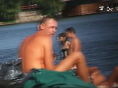 A nude beach voyeur films a funny girl with a pineapple painted on her ass