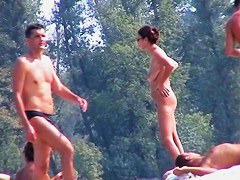 Nude beach extravaganza with fit people being taped by voyeurs