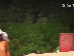 Nudist females in big hats topless on beach voyeur cam