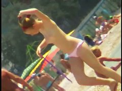 Sexy blonde chick is sitting naked by the sea and relaxing