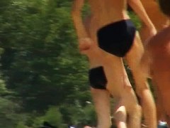 Shaved and hairy amateur pussies on hidden cam beach