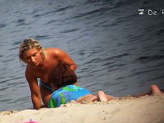 Public beach topless blonde voyeur video